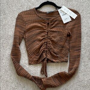 Zara Textured Brown Long Sleeve Top